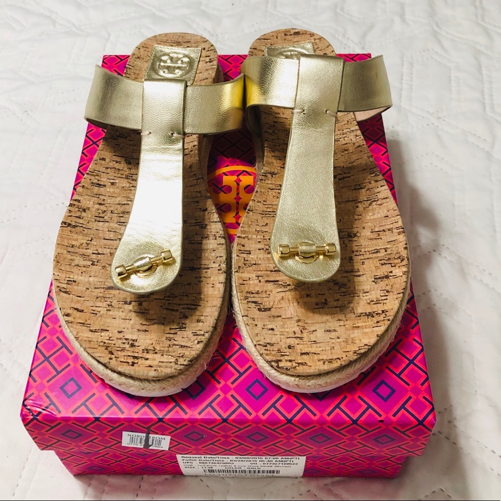 Tory Burch Gold Cork Sandals